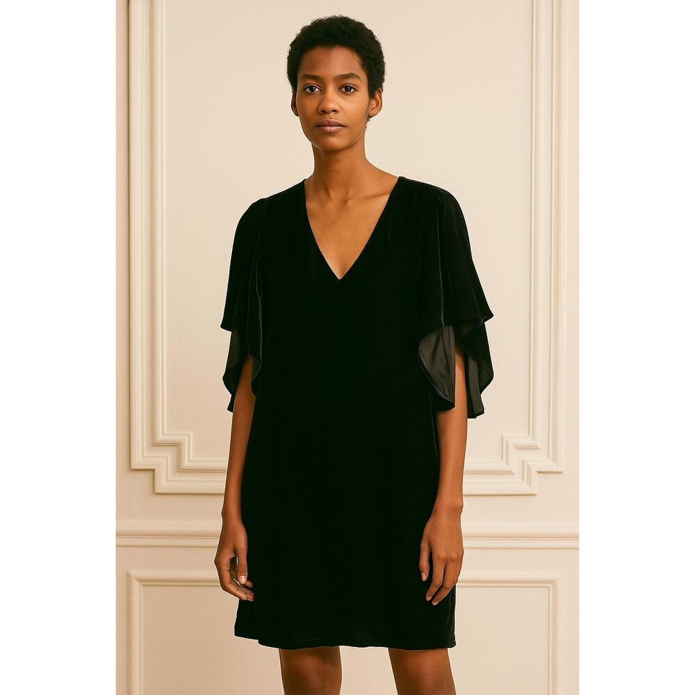 Anna Cate Meredith V Neck 3/4 Sleeve Velvet Black Dress size Small